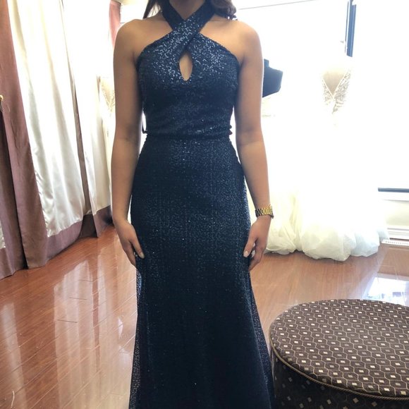 Morilee Navy Sequin Evening Gown, Size 4 - Picture 3 of 4